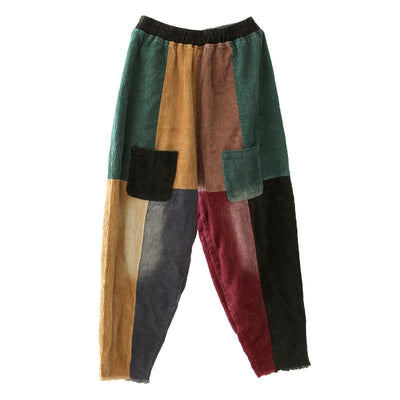 Casual Corduroy Colorful Stitching Harem Pants