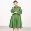 Casual Green Long Sleeves Autumn Pleating Dress
