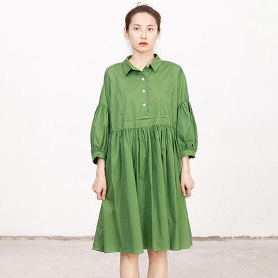Casual Green Long Sleeves Autumn Pleating Dress
