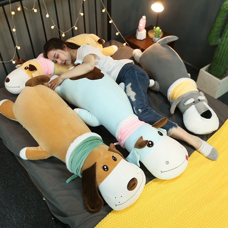 Cute Lying Schnauzer Dog Cattle Giraffe Plush Long Pillow Soft Stuffed Cartoon Animal Doll Sleeping Pillow Cushion Friends Gifts