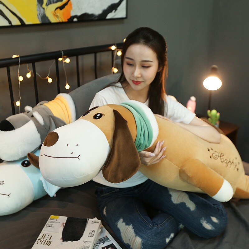 Cute Lying Schnauzer Dog Cattle Giraffe Plush Long Pillow Soft Stuffed Cartoon Animal Doll Sleeping Pillow Cushion Friends Gifts