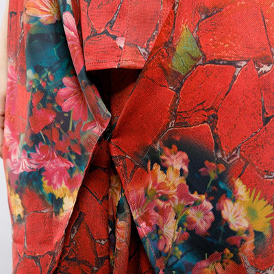 Floral Printed Irregular Lacing Two Piece Suit