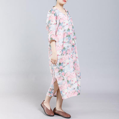 Floral Printed Split Chinese Style Midi Dress