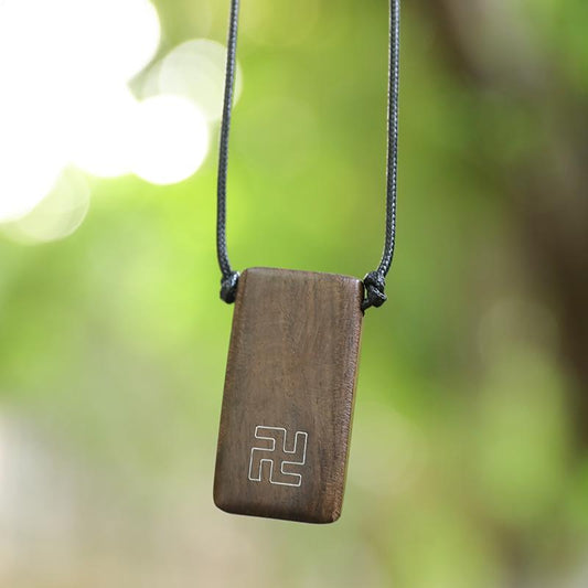 Wood Unisex Rectangle Pendant Rope Chain Necklace