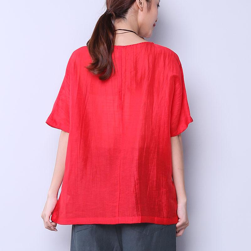 Linen Women Loose Splicing Casual T Shirt