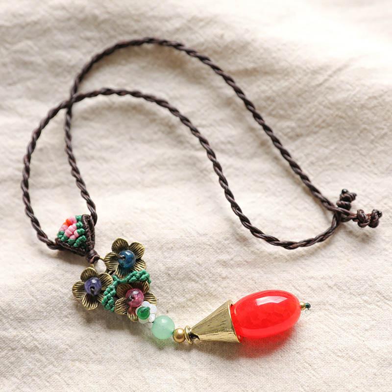 Exquisite Red Agate Vintage Flower Copper Necklaces