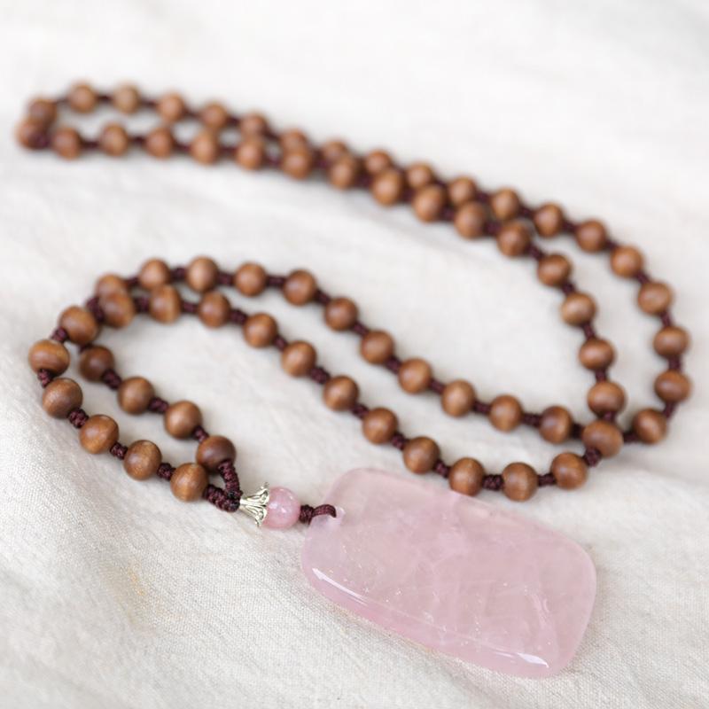 Women Retangle Crystal Wooden Beads Necklace