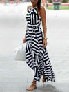 Asymmetric Striped Halterneck Maxi Dress