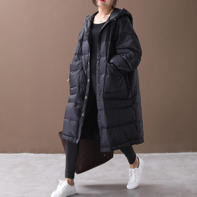 Large Pockets Hooded Winter Thick Down Coat