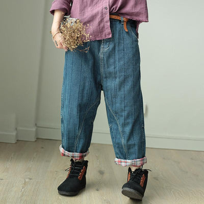 Loose Double-Layer Quilted Denim Casual Pants