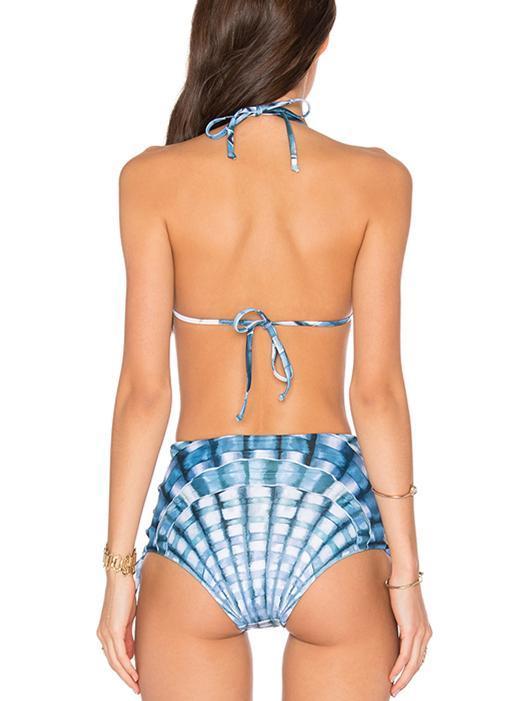 Blue Two-Pieces Halterneck Bikini Swimwear