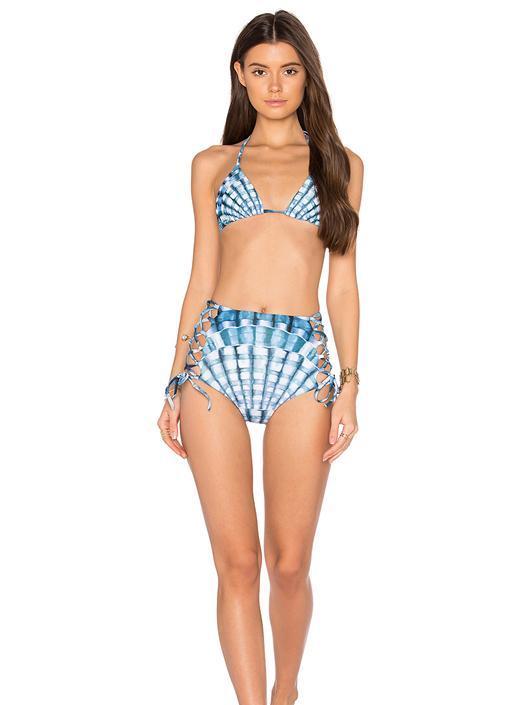 Blue Two-Pieces Halterneck Bikini Swimwear