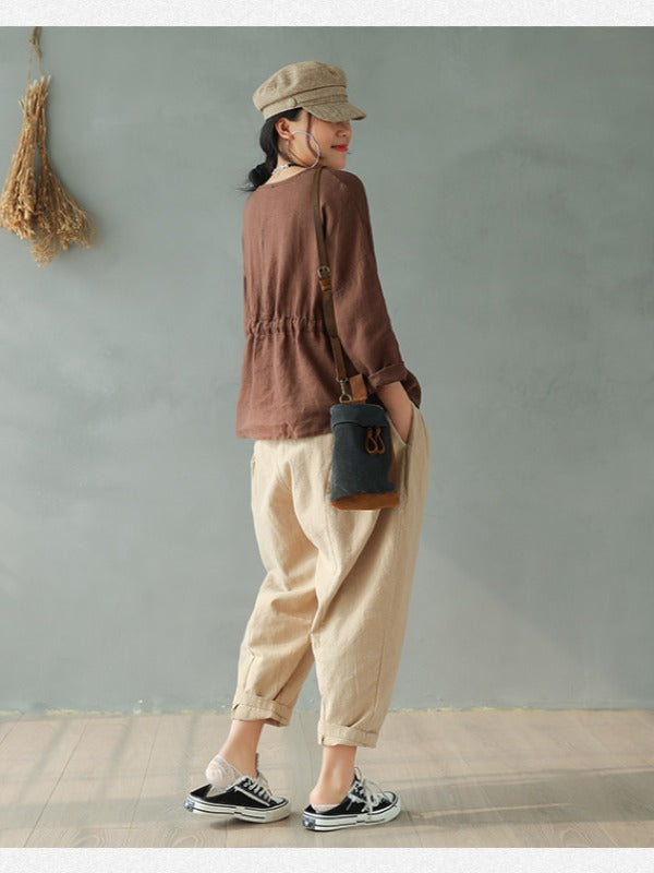 Vintage Solid Loose Splicing Harem Pants