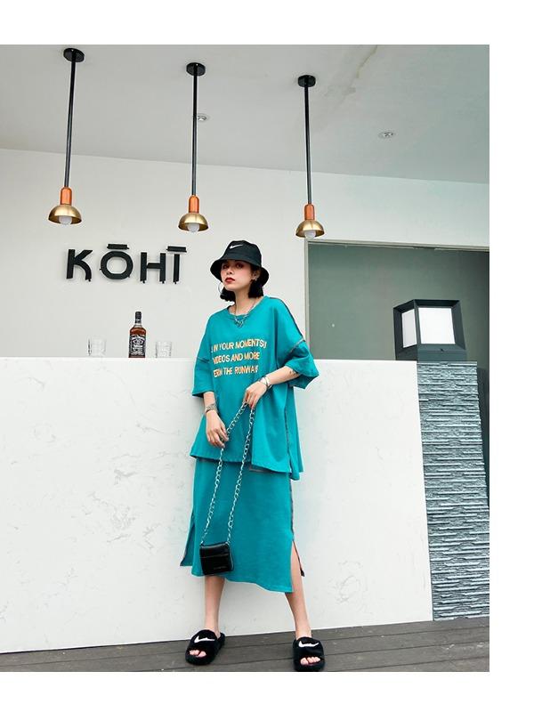 Letter Embroidered Large T-Shirt&Skirt Suits