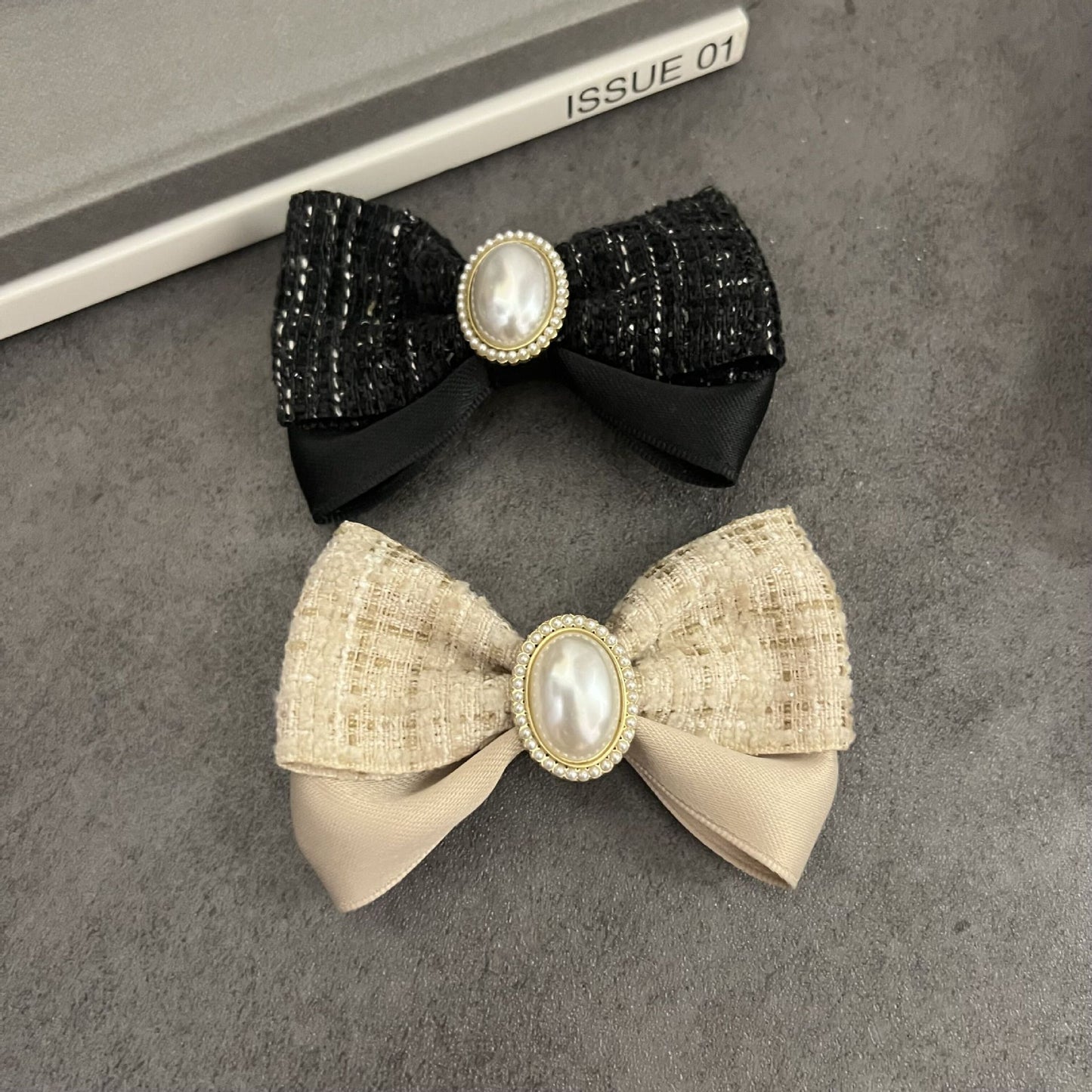 Pearl bow Hair Clips