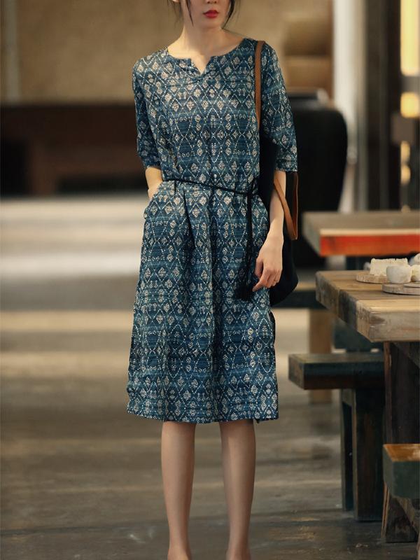 VINTAGE FLORAL PRINTED SPLIT-SIDE MIDI DRESS