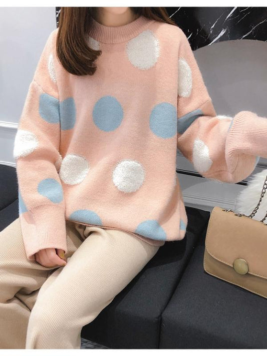 Loose Polka-dot Pullover Knitting Sweater