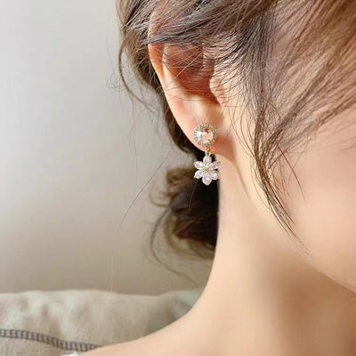 S925 silver needle five-petal flower earrings