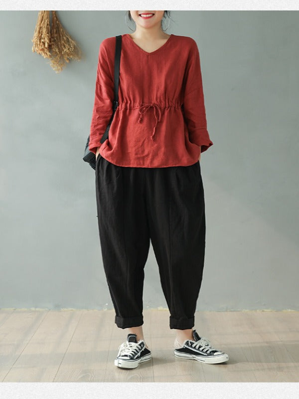 Vintage Solid Loose Splicing Harem Pants