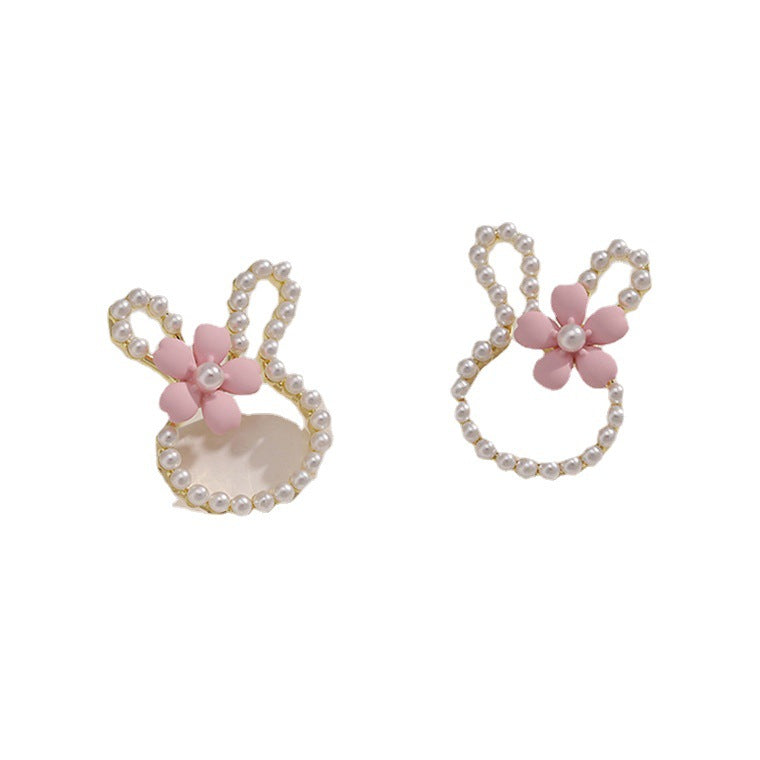 Little rabbit pearl flower earrings