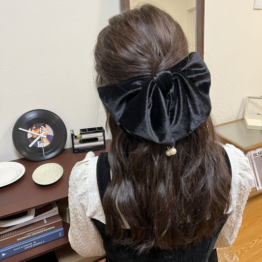 Large black velvet bow Hair Clips