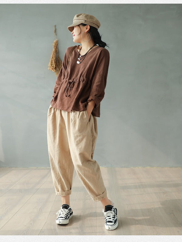 Vintage Solid Loose Splicing Harem Pants