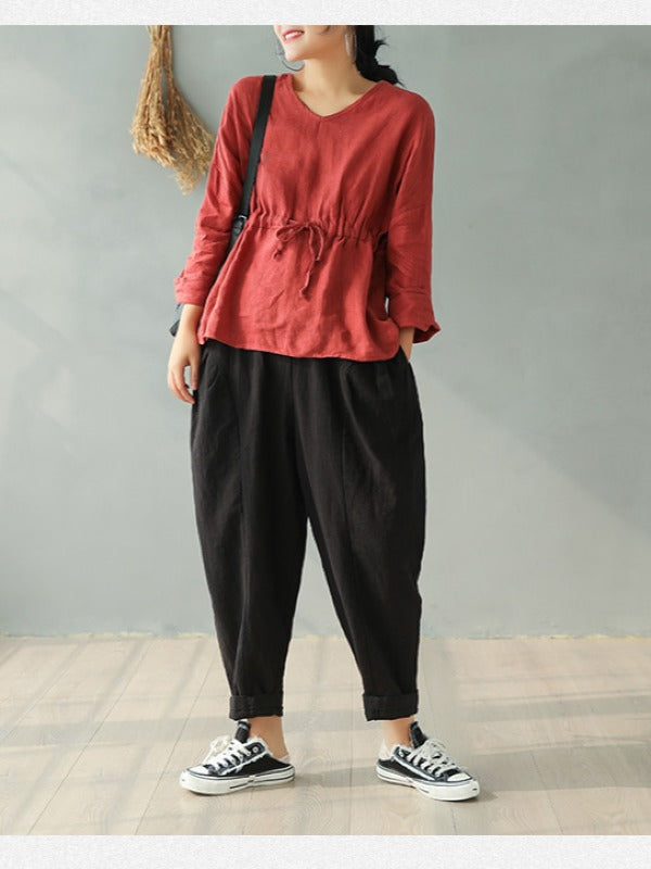 Vintage Solid Loose Splicing Harem Pants