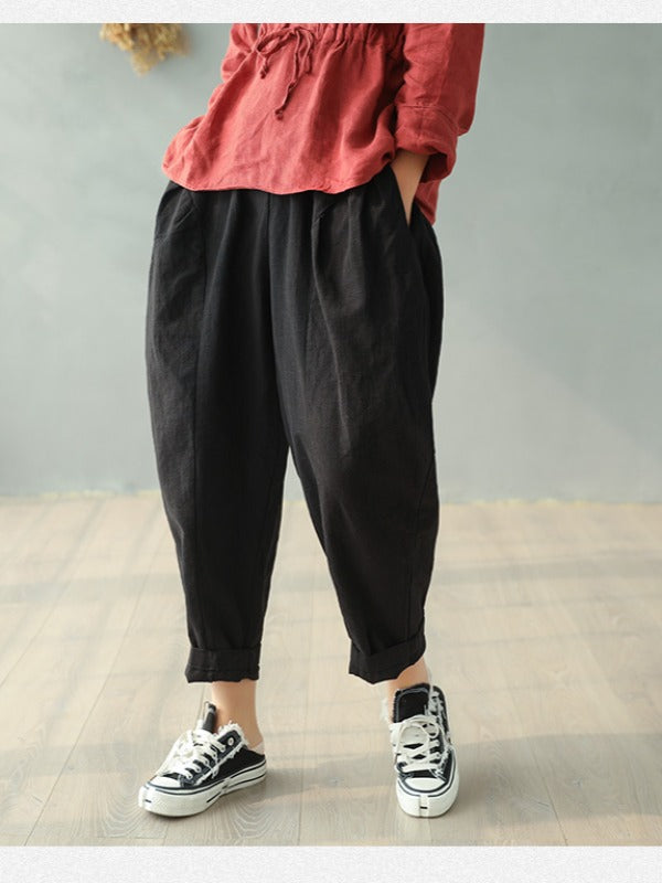 Vintage Solid Loose Splicing Harem Pants