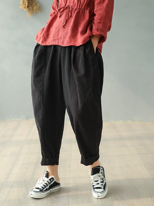 Vintage Solid Loose Splicing Harem Pants