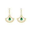 S925 silver needle green water drop full diamond fashion fan earrings