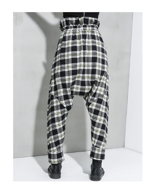 Loose Empire Plaid Splicing Casual Harem Pants