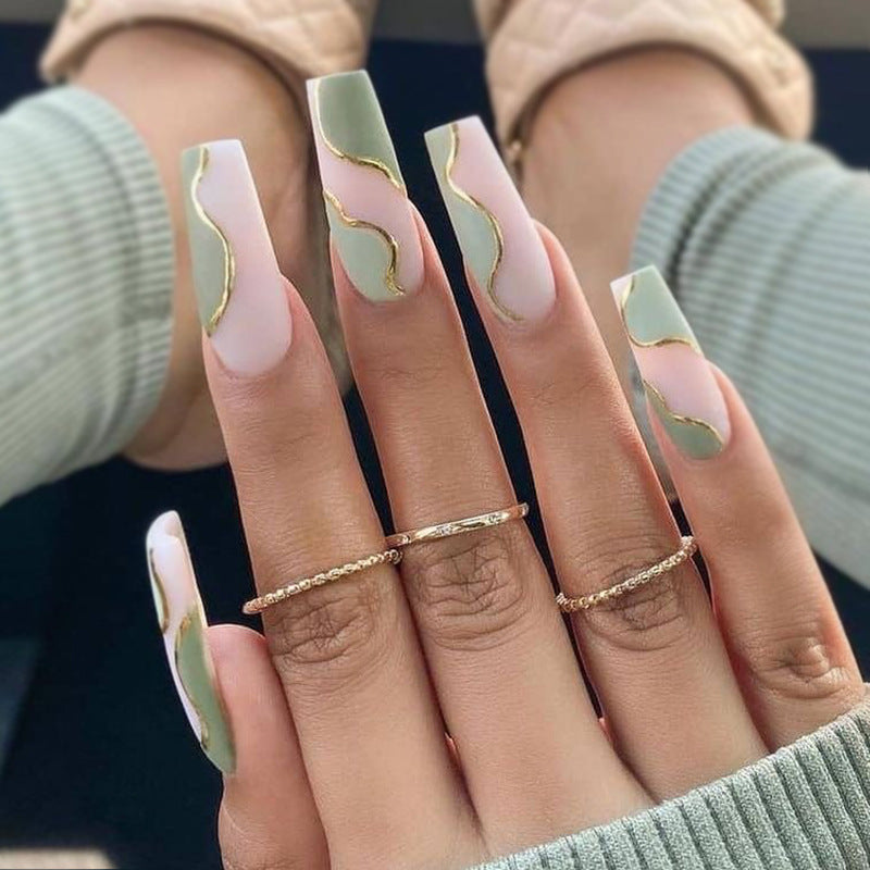 Color blocking grayish green PRESS ON NAILS