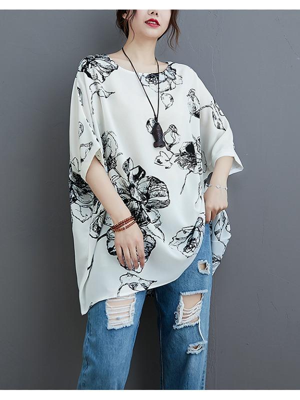 Plus Size Loose Print Chiffon T-Shirt