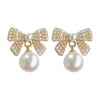 S925 silver needle elegant bow pearl earrings