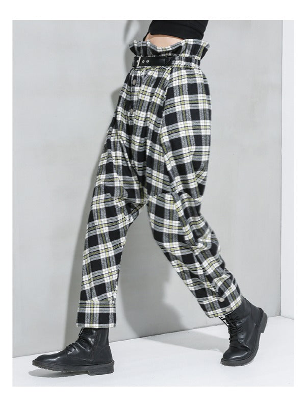 Loose Empire Plaid Splicing Casual Harem Pants