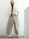 VINTAGE SOLID LINEN ELASTIC WAIST PANTS