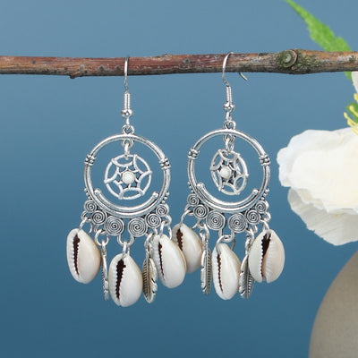 National retro silver Bohemian turquoise tassel earrings