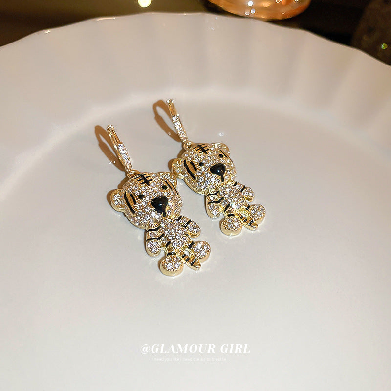 Diamond inlaid tiger earrings