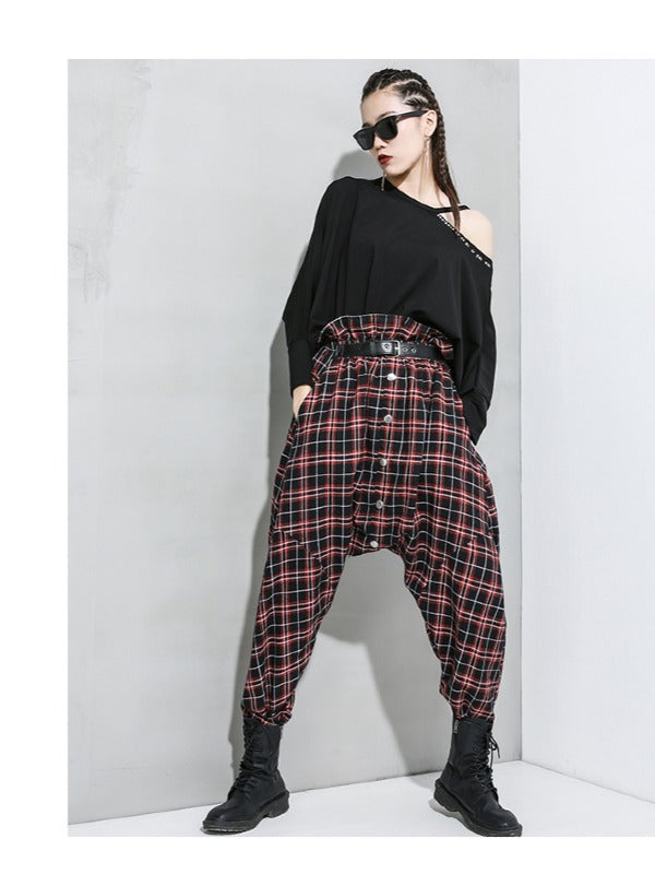 Loose Empire Plaid Splicing Casual Harem Pants