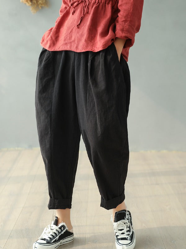 Vintage Solid Loose Splicing Harem Pants