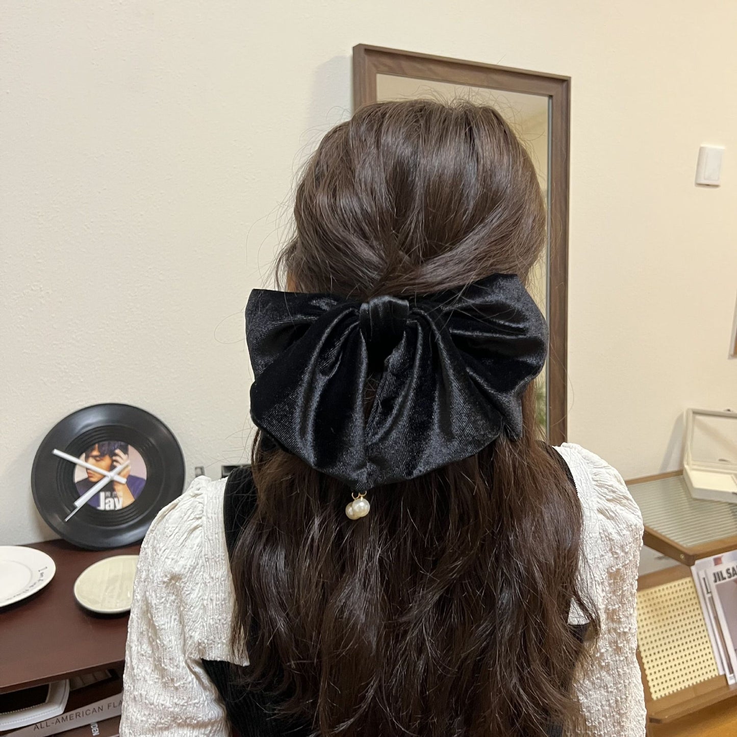 Large black velvet bow Hair Clips