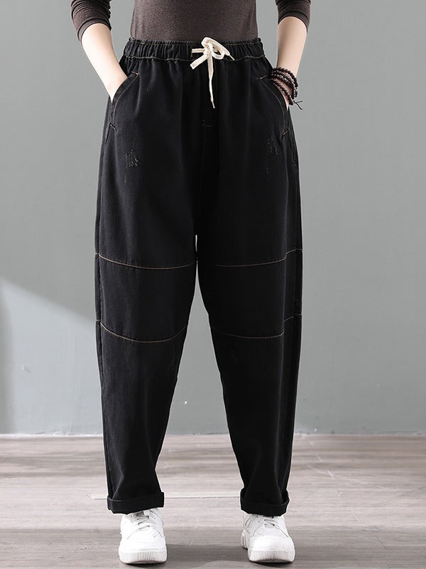 Vintage Splicing Elastic Waist Jean Harem Pants