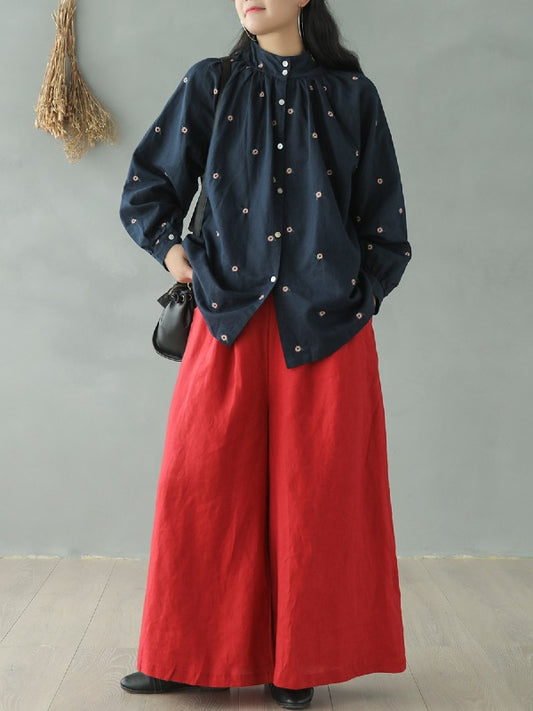 Vintage Loose Solid Color Casual Wide Leg Pants