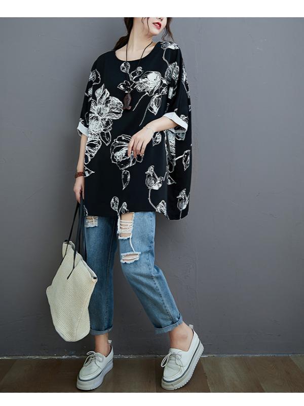 Plus Size Loose Print Chiffon T-Shirt