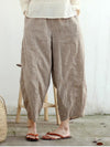 VINTAGE SOLID LINEN ELASTIC WAIST PANTS