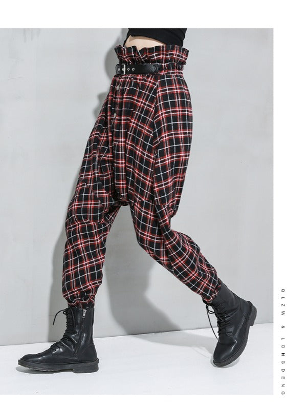 Loose Empire Plaid Splicing Casual Harem Pants