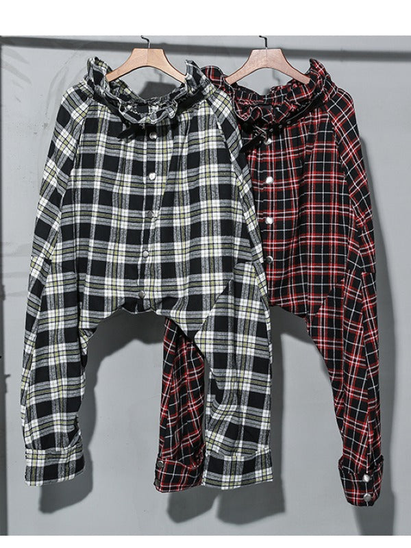 Loose Empire Plaid Splicing Casual Harem Pants