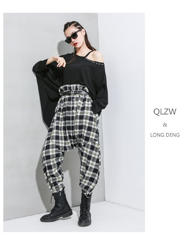 Loose Empire Plaid Splicing Casual Harem Pants