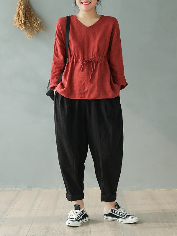 Vintage Solid Loose Splicing Harem Pants