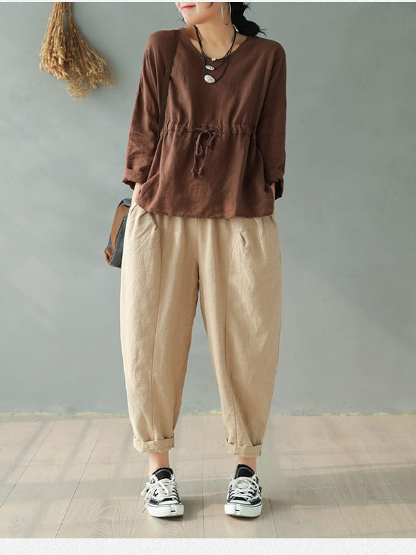 Vintage Solid Loose Splicing Harem Pants